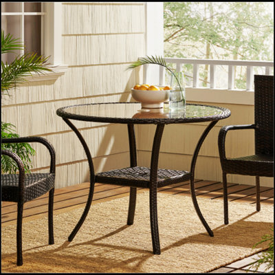 Durable Outdoor Resin Table With Tempered Glass Top, Perfect For Patio And Garden Entertaining