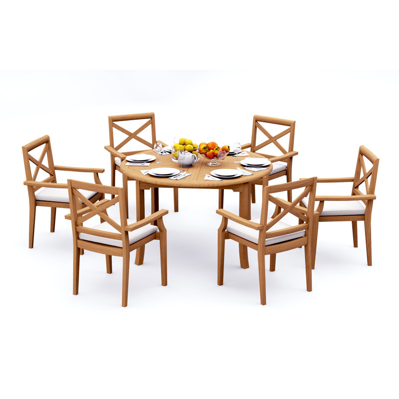 5 Pcs Grade-A Teak Wood Dining Set: 52" Round Table And 4 Granada Stacking Arm Chairs #11GR1104, 6
