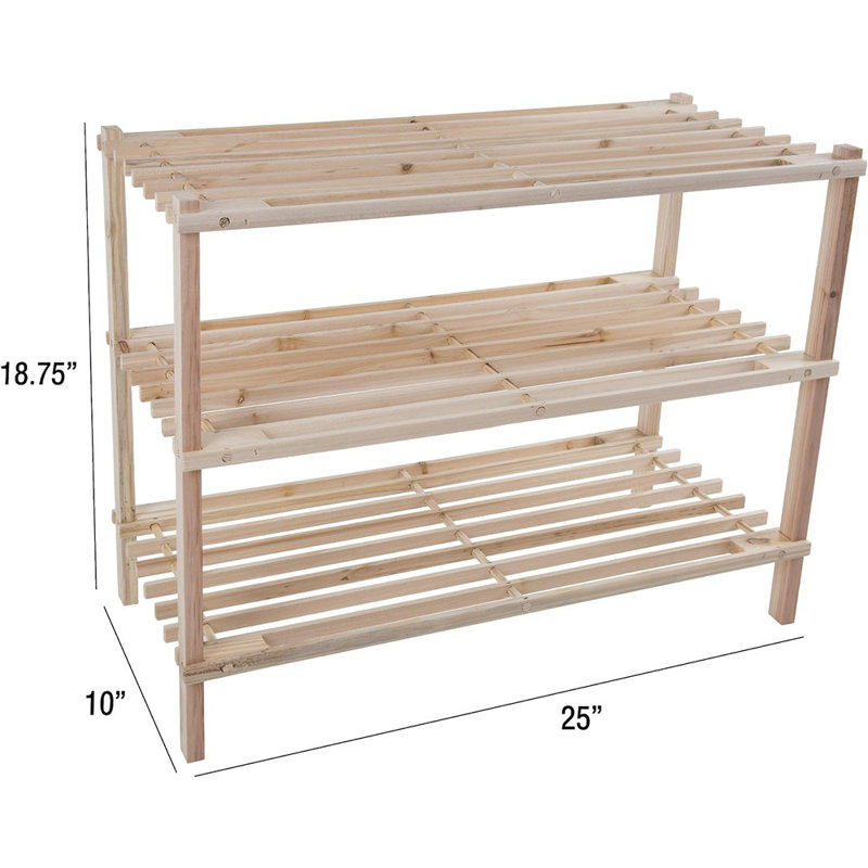 Light Oak 3-Tier Wooden Shoe Storage Rack