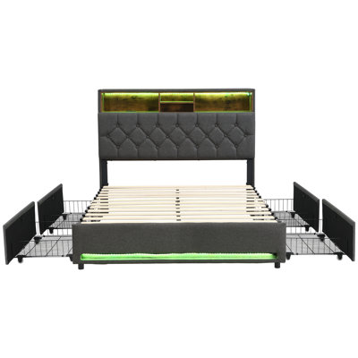Upholstered Linen Drawers Bed Frame