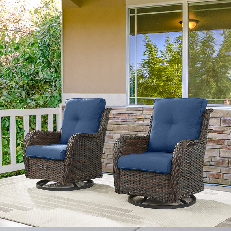 Fauteuils d'appoint en rotin avec coussins Bonia, Brun, Bleu