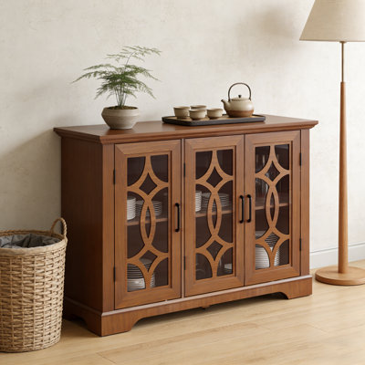 Spacious 3-Door Sideboard with Tempered Glass Doors and Adjustable Shelf for Flexible Storage in Dining Room or Living Room.