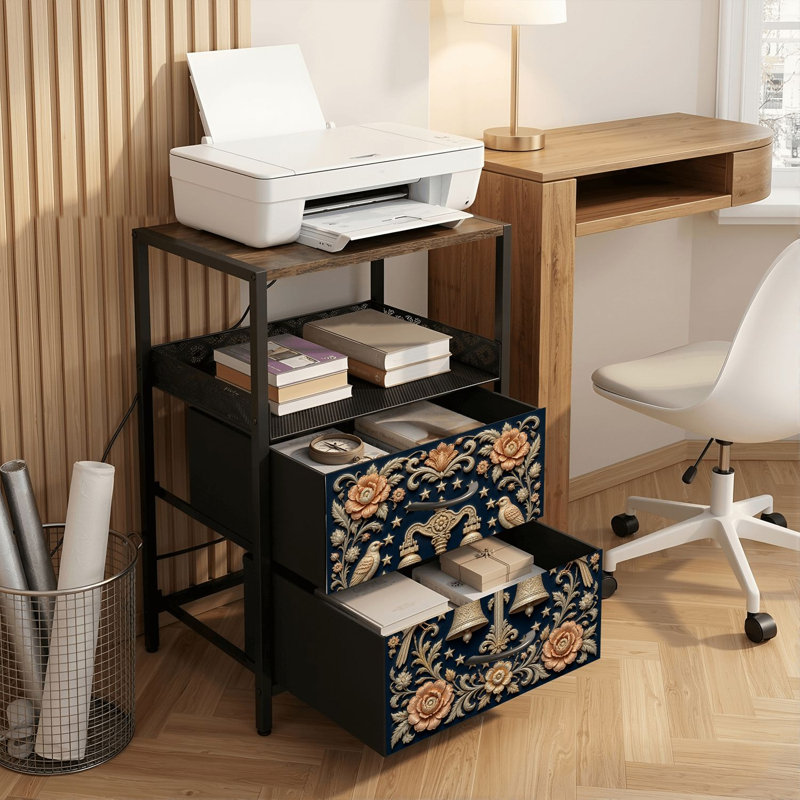 Table de chevet 2 tiroirs avec station de charge, table de chevet pour chambre avec ports USB et amp; Table de chevet noire Outlets avec tablette Liberty Bell
