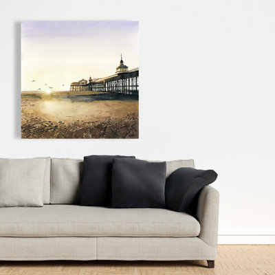 Coucher de soleil à la plage - Toile côtière beige pour la décoration intérieure