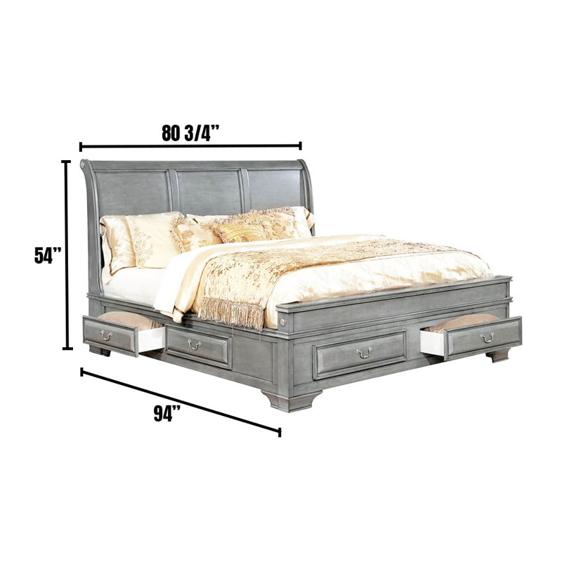 Benge Sleigh Storage Bed, Gray