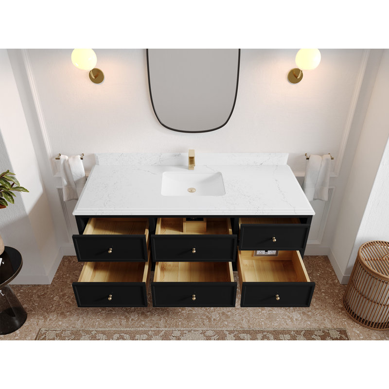 Roswell Floating 60'' Single Bathroom Vanity with Quartz Top, Empira