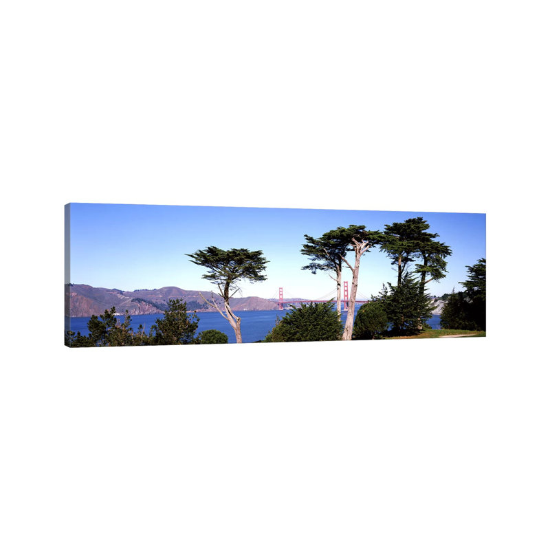Suspension Bridge Across A Bay, Golden Gate Bridge - Wrapped Canvas Panoramic Print, 152.4 cm H x 50.8 cm W x 3.175 cm D