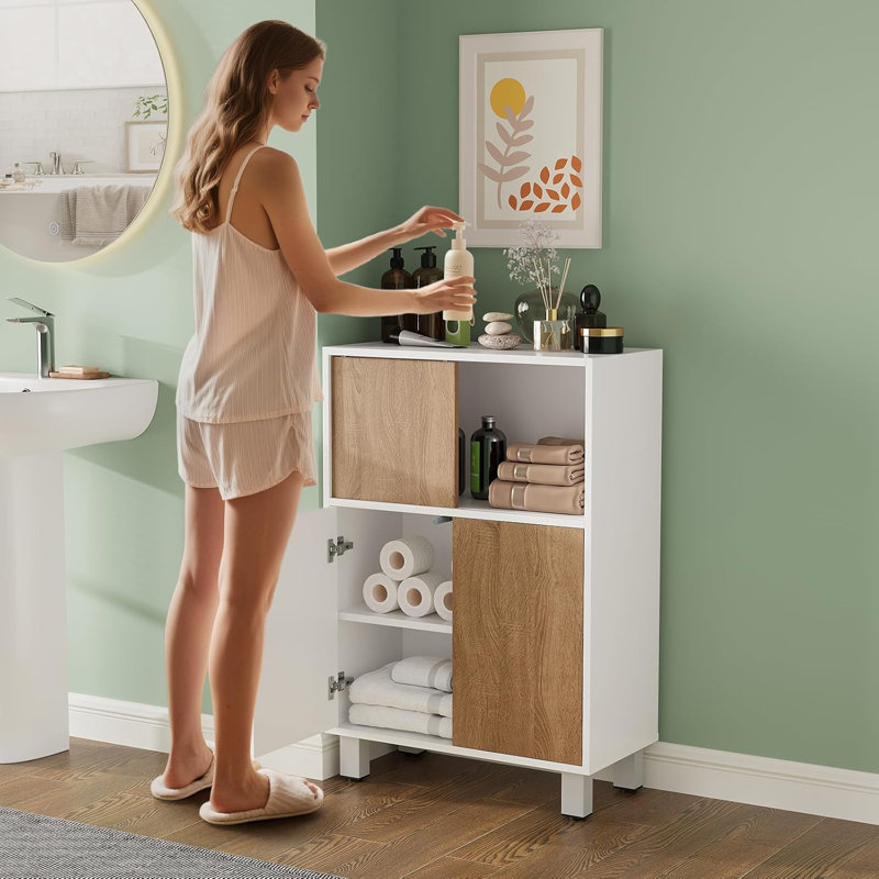 Wooden Storage Cabinet w/ Sliding Door & Adjustable Shelf, Space-Saving Multi-Functional Organizer