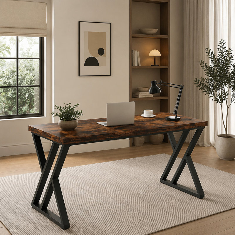 Bureau d'écriture industriel avec structure en métal robuste pour le bureau à domicile