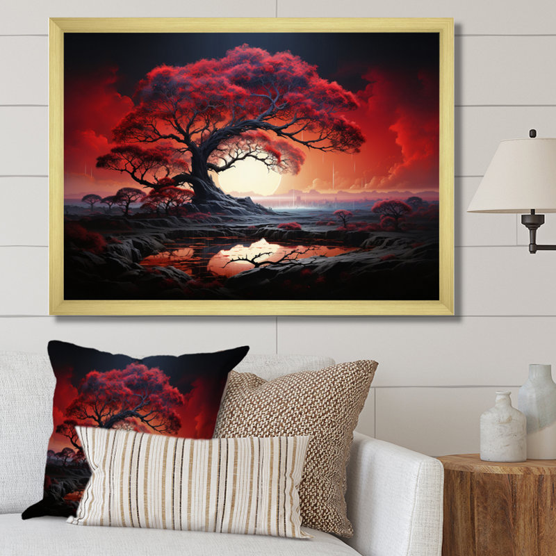 Red Tree Silhouette Symphony I - Landscape Trees Canvas Wall Art24, H 30 po x l 40 po x P 1,5 po, Or
