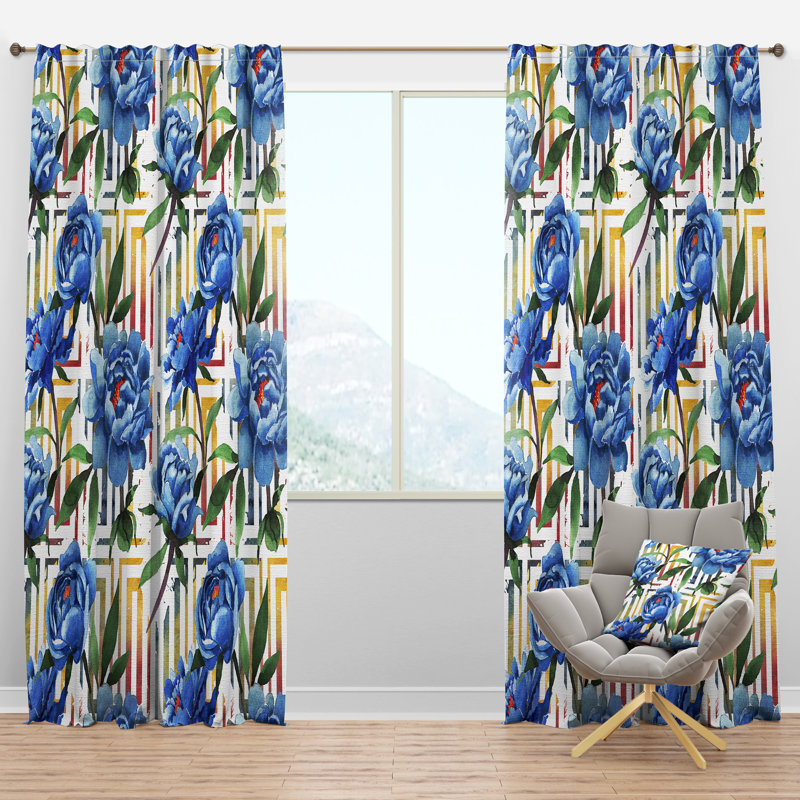 Panneau de rideau simple semi-diaphane avec passe-tringle Botanical Design I, l 52 po x L 120 po