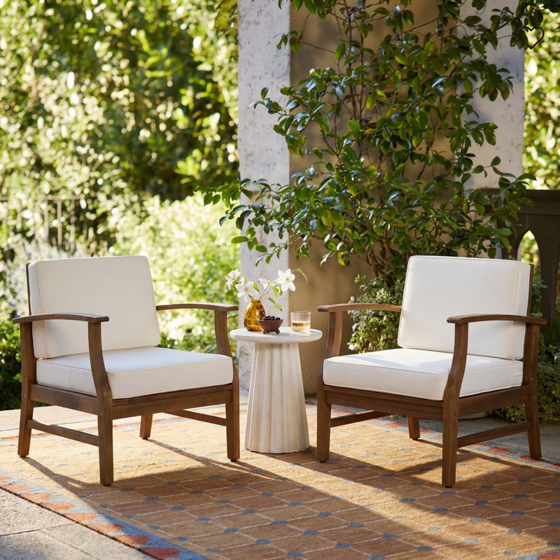 Acacia Outdoor Lounge Chair, Cream, Teak