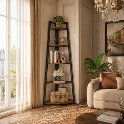 70" Corner Shelf, 5 Tier Corner Storage Rack Ladder Bookcase