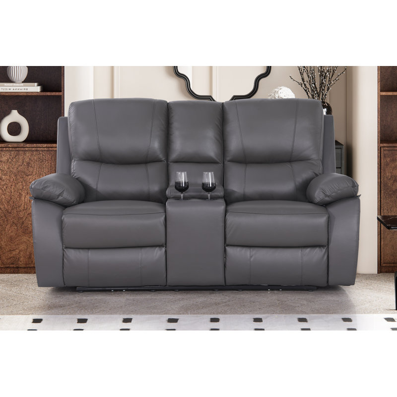 Upholstered 71.65'' Power Reclining Loveseat, Gray Genuine Leather