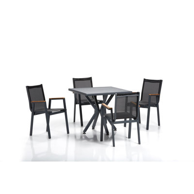 Modern 5-Piece Garden Table & Chairs Set, Grey & Black | 100% Aluminum, Table: 37.0 x 30.7 x 37.0 inches | Chairs: 22.4 x 24.8 x 35.4 inches | Maximum Weight Capacity: 550 lbs | Stylish & Durable for Outdoor Dining