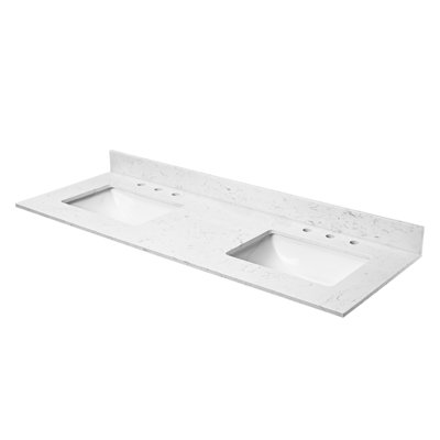 60"X 22" Bathroom Stone Vanity Top Engineered Color With Undermount Ceramic Sink And 3 Faucet Hole With Backsplash