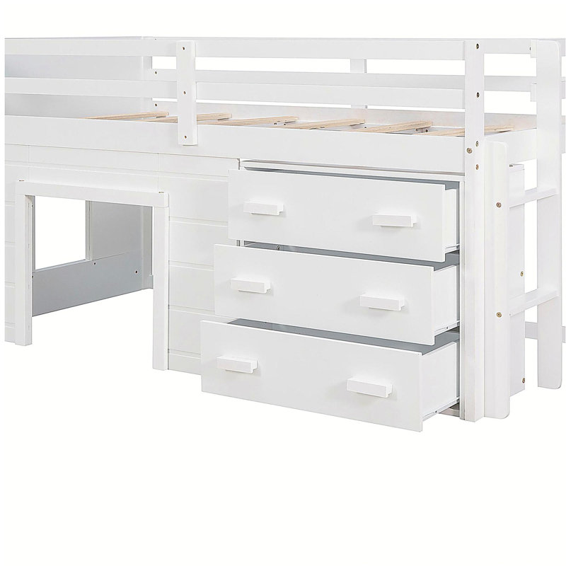Lit mezzanine double avec placard et tablette - blanc, Blanc