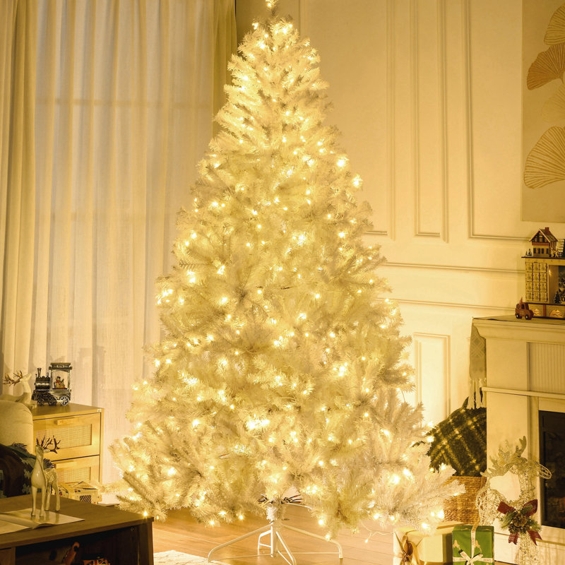 54,45 po Arbre de Noël profond artificiel, H 88,5 po, 1518 branches, 500 lumières à DEL blanc chaud, ouverture automatique, blanc, grand assemblage facile avec branches 89,56 po et antidéflagrant