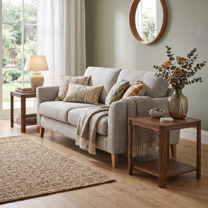 Ensemble de 2 tables d'appoint modernes avec tablette de rangement ouverte, tables carrées à pattes cannelées pour salon ou chambre, fini noyer/bois