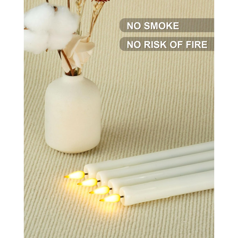 6 Pack Plastic Taper Flameless Candles with Remote, Timer, Battery Operated CandleSticks with Flickering Bright Light, 9.6 Inches for Home Decoration
