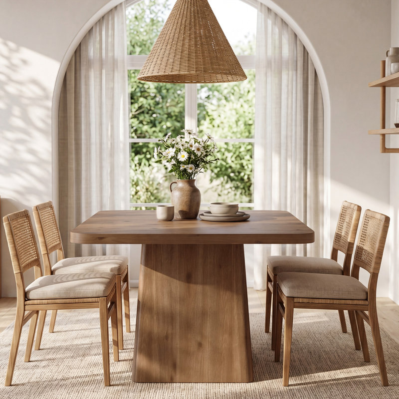 Square Wood Top Dining Table with Wood Base