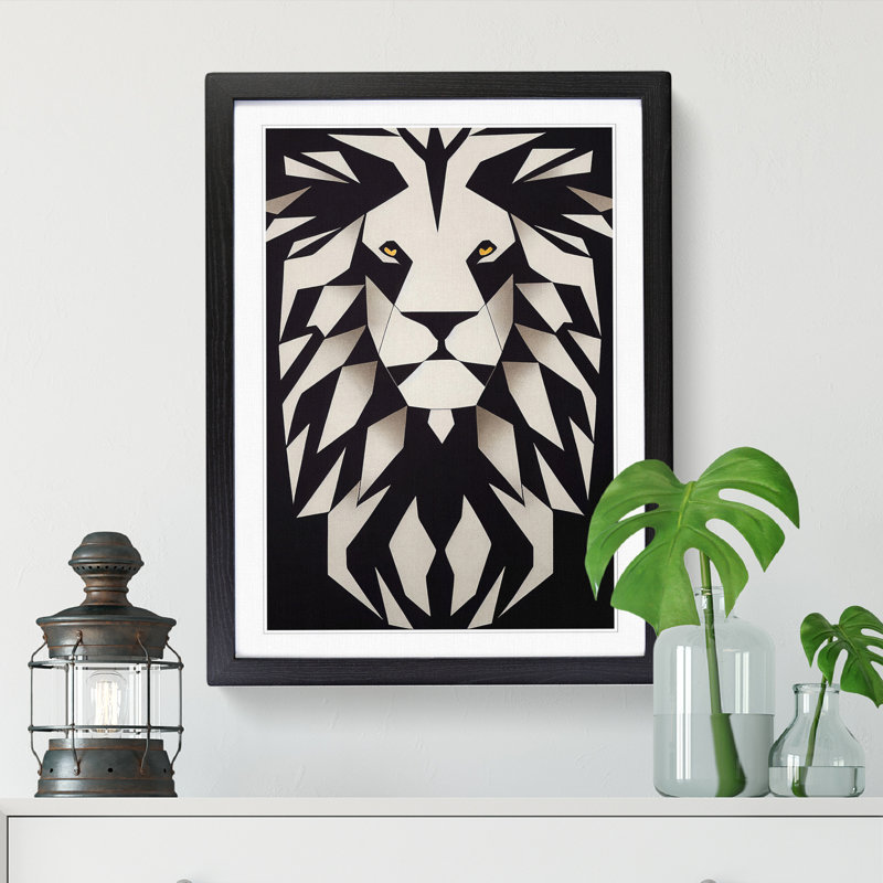 Lion Pattern - Single Picture Frame Print, 34cm H x 25cm W x 2cm D, Black