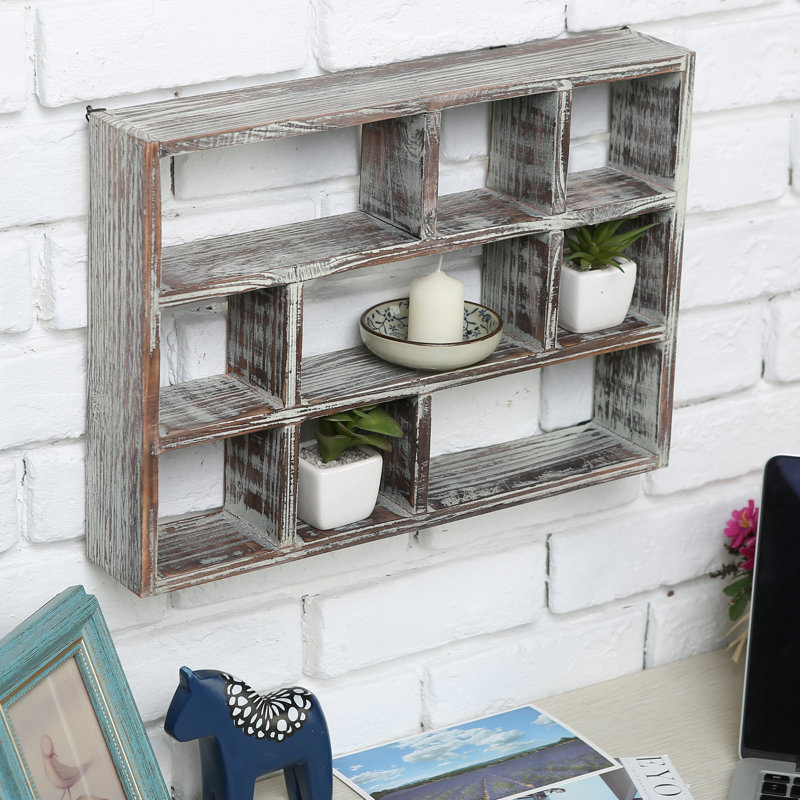 Rashid 9 Piece Pine Solid Wood Floating Shelf, Fir Wood Brown