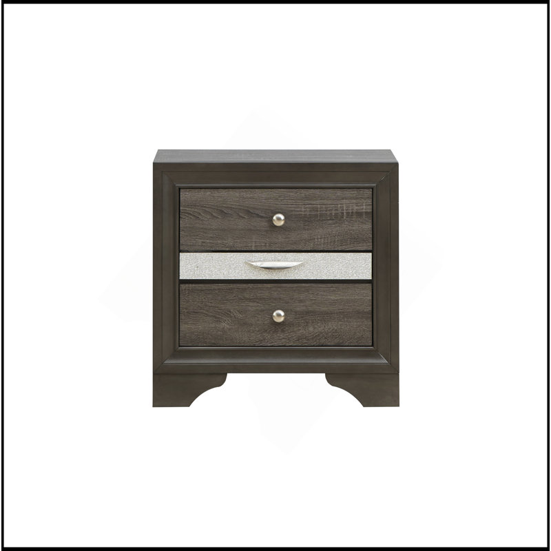 Table de chevet 2 tiroirs en bois, Gris