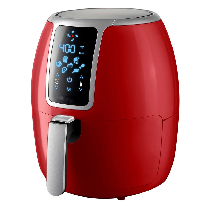 4 Quart Electric Air Fryer 1400w, Digital Temperature Control, Oil-free Cooking, Red