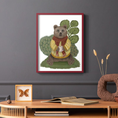 Reproduction encadrée d'ours chocolat chaud - bois massif