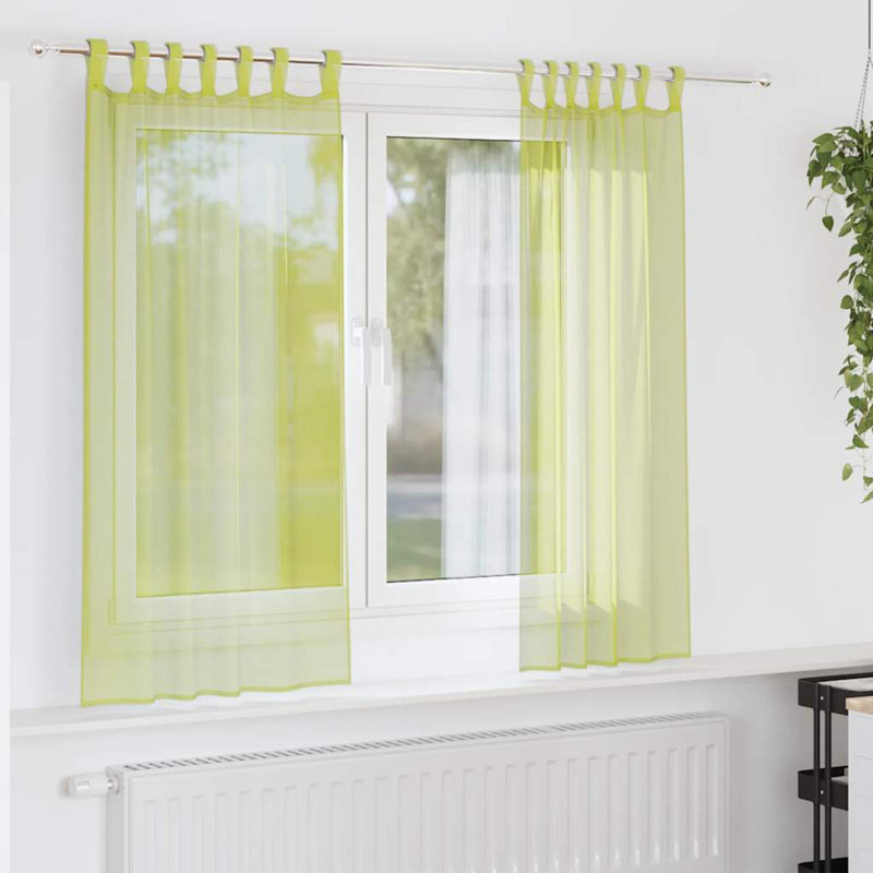 Voile Curtains With Tab Top 2 Pcs, Apple Green, 140cm Width x 175cm Drop