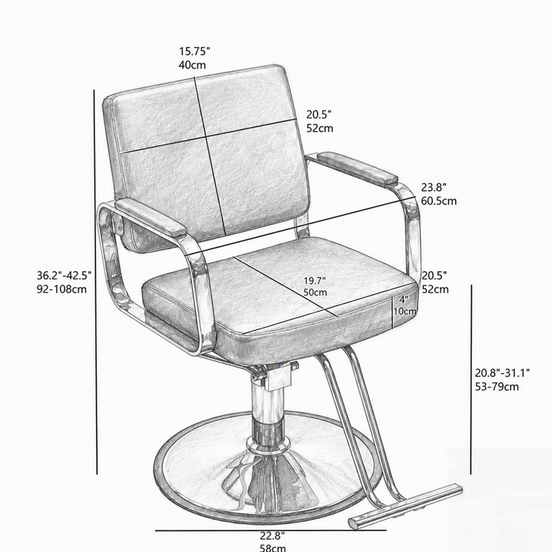 Fauteuil de coiffure 360 ° rotatif et réglable avec repose-pieds et coussin en polyuréthane pour utilisation professionnelle