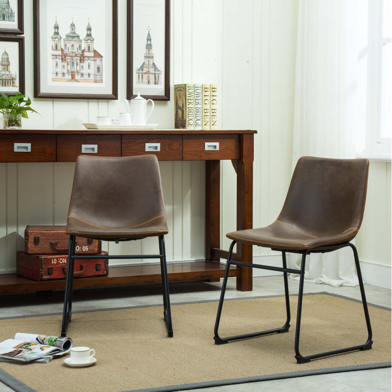Chaises de salle à manger rétro en cuir synthétique, Brun