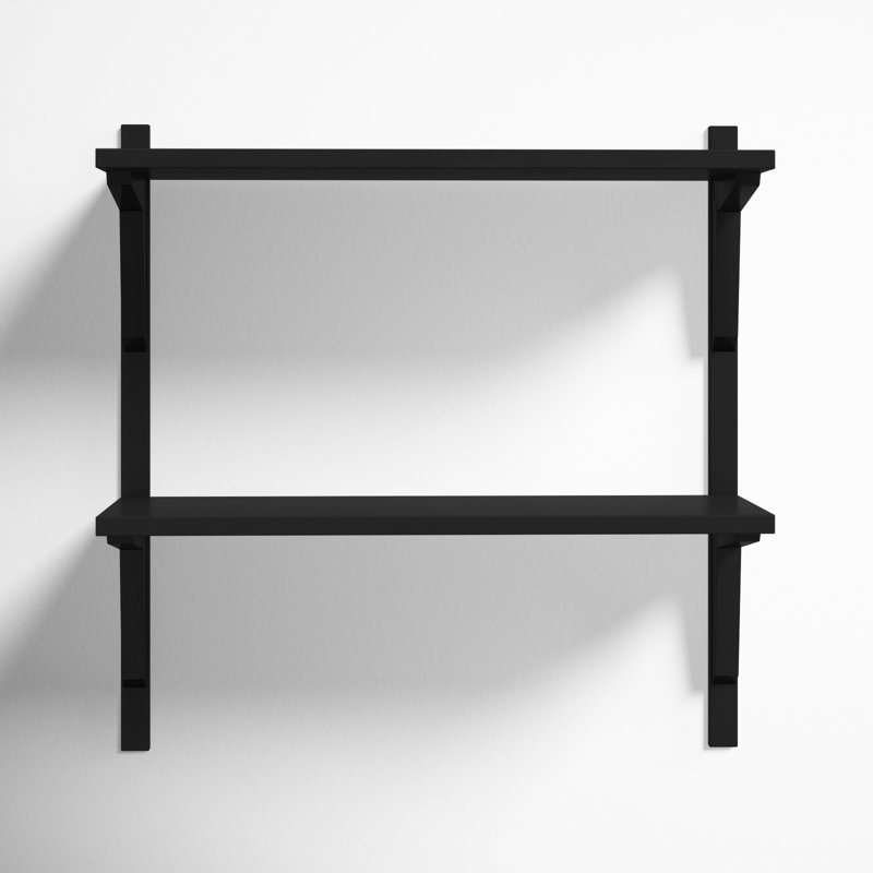 Baez 2 Piece Poplar Tiered Shelf, Black