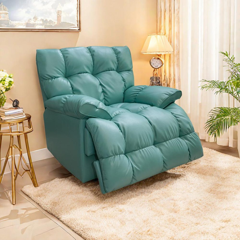Nikeya Faux Leather Swivel Recliner, Light Blue