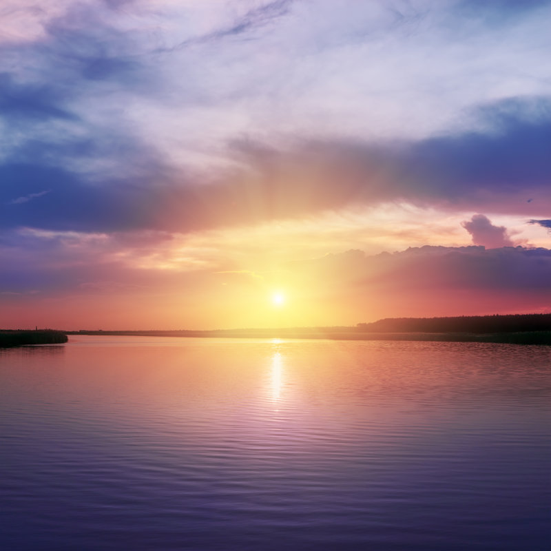 Sunset Over River - Wrapped Canvas Print, 91cm H x 91cm W x 3.8cm D