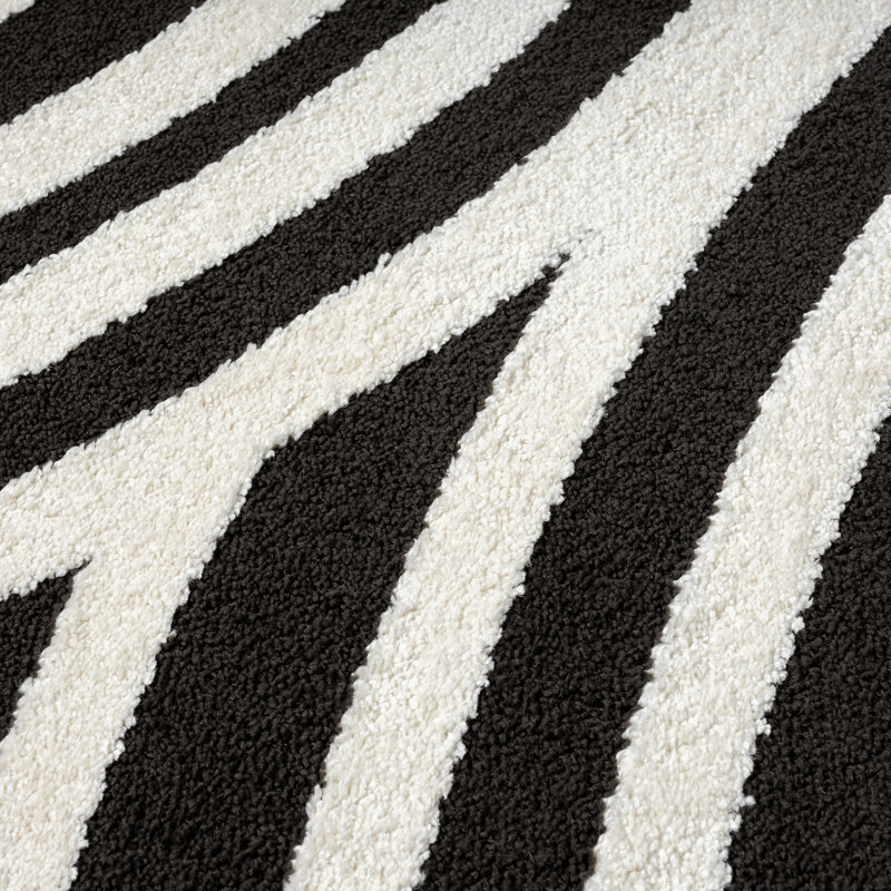 Abani Rugs Onish Collection NOM160B Cream Black Linear Curves Area Rug, Rectangle 2' x 3'