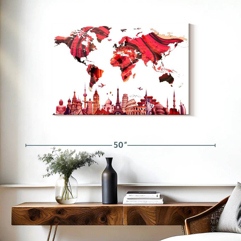 Aliaz Rose Abstract World Map, 24" H x 36" W
