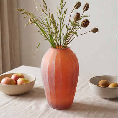 Vase en verre terre cuite fabriqué à la main de 6,5 po x 10,5 po avec finition grain de bois or rose - centre de table décoratif pour fleurs