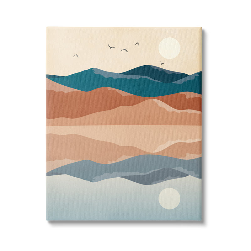 «Birds Flying Over Mountain Peaks Lake Reflection» par JJ Design House LLC - impression, Toile tendue