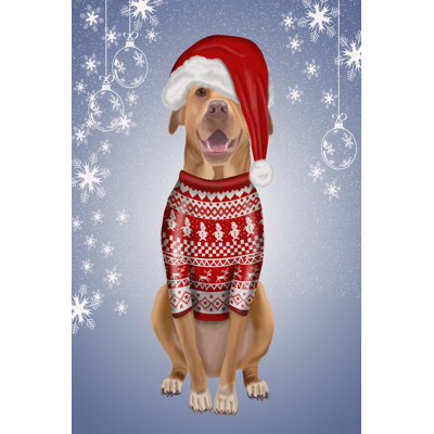 Pitbull in Christmas Sweater 1 Piece Wrapped Canvas Painting
