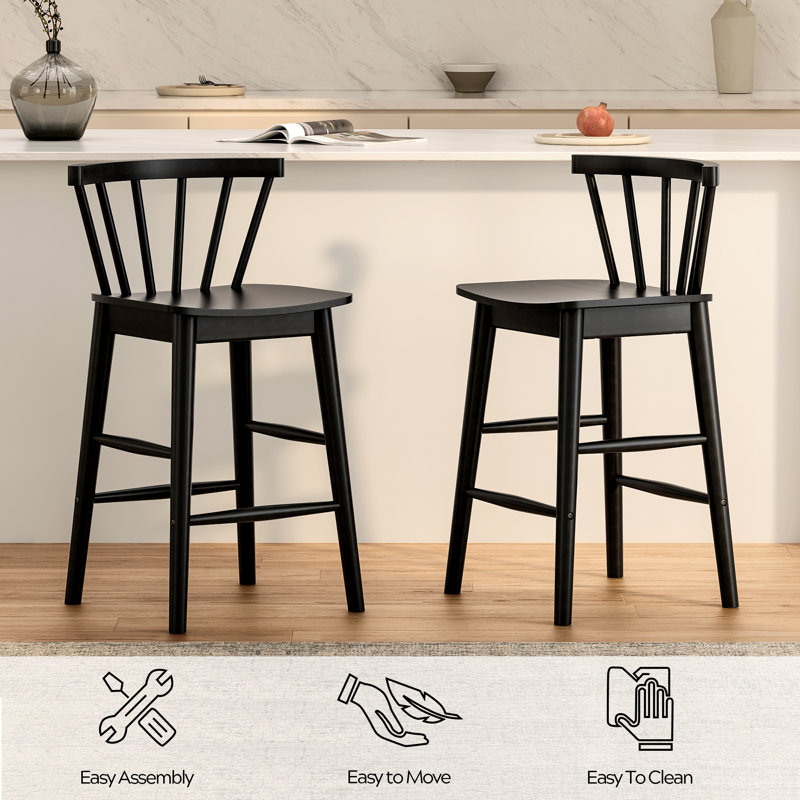 Tabouret de comptoir moderne Windsor - bois massif et capacité de 300 lb, Noir