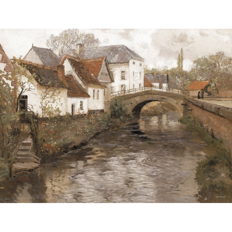 Le pont de pierre sur toile par impression à lettres et doublée, H 8 po x l 12 po x P 1,25 po