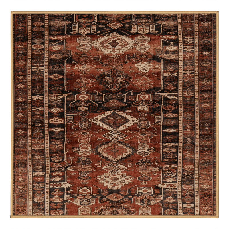 Tapis brun turc lavable à la machine, Carré 6 pi