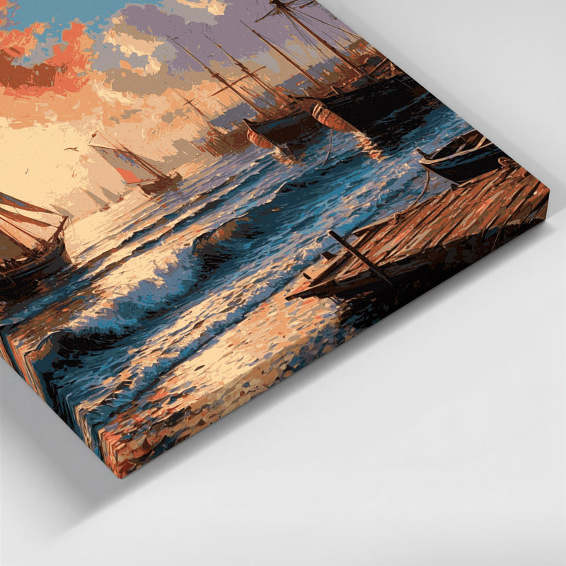 «Coastal Harbor Scene», art mural sur toile brune, H 20 po x l 24 po