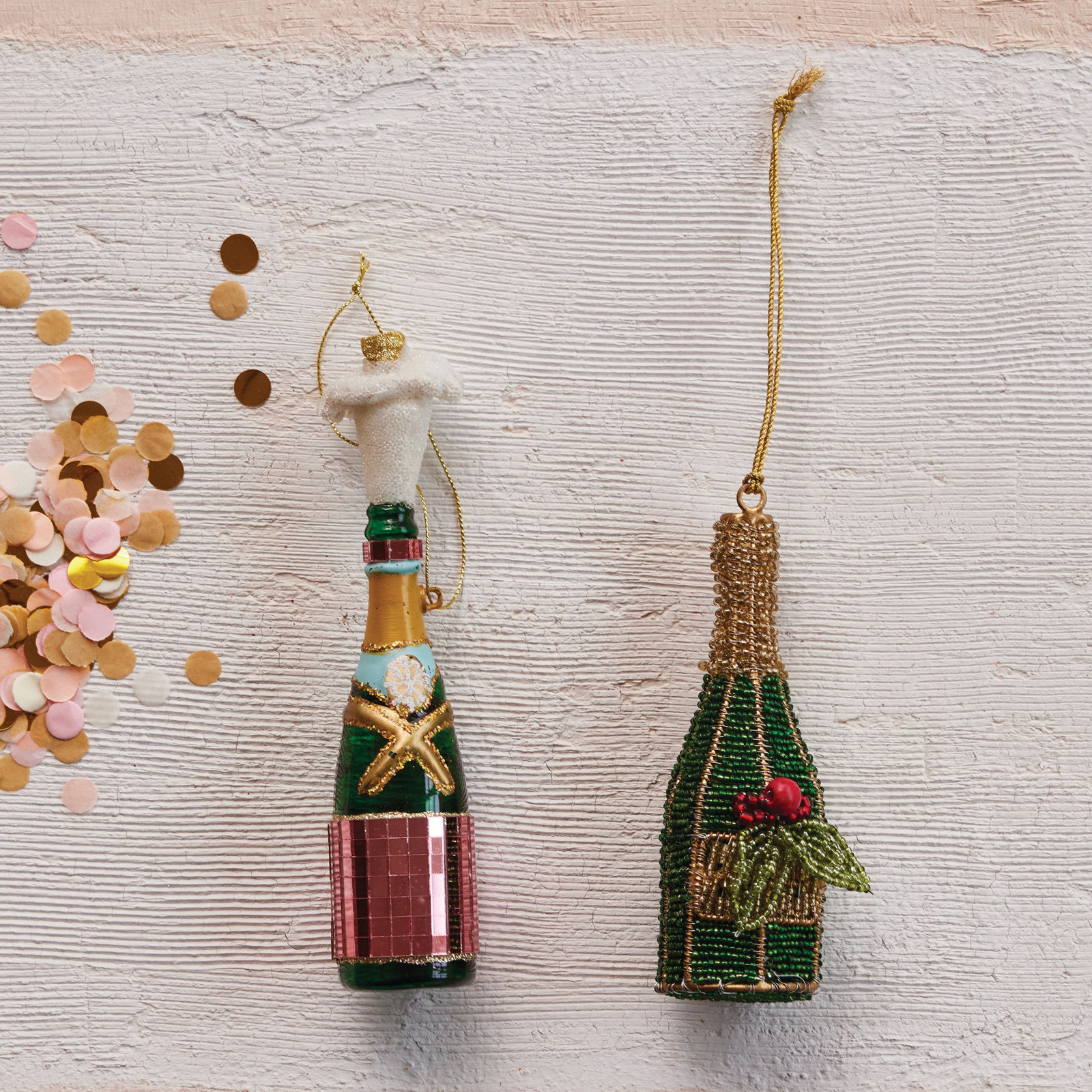 Glass Champagne Bottle Ornament With Glitter