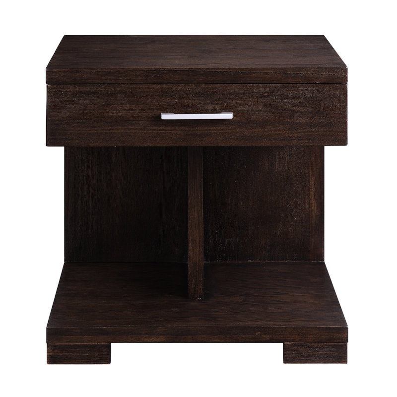 Rectangular Walnut Table With Functional Drawer And Storage Space Sleek Walnut End Base