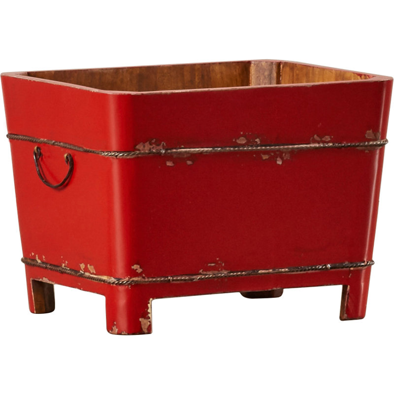 Seau d’évier carré chinois patiné, Rouge
