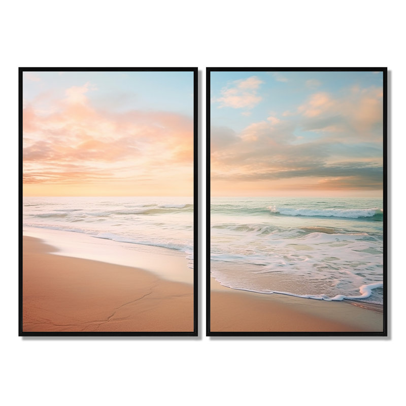 Beach Photo Coastal Tranquillity I - Beige, décoration murale 2 panneaux, 36" H x 48" W, Impression encadrée flottante, Black