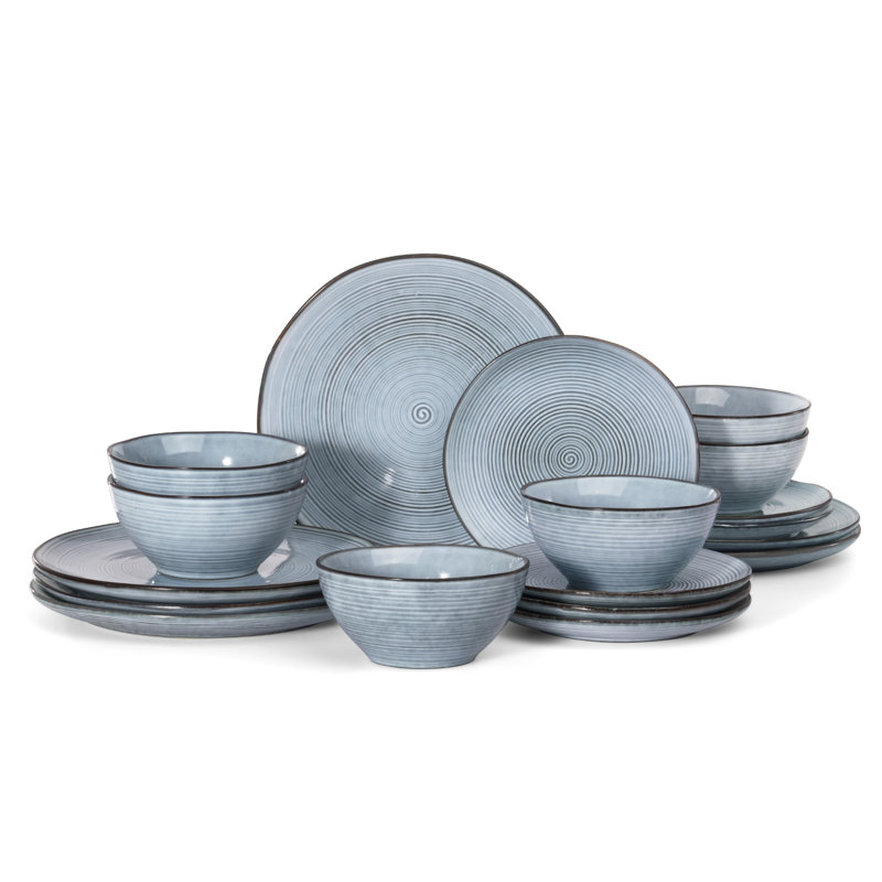 Piece Stoneware Dinnerware Set - Service for 6, Pearl Blue